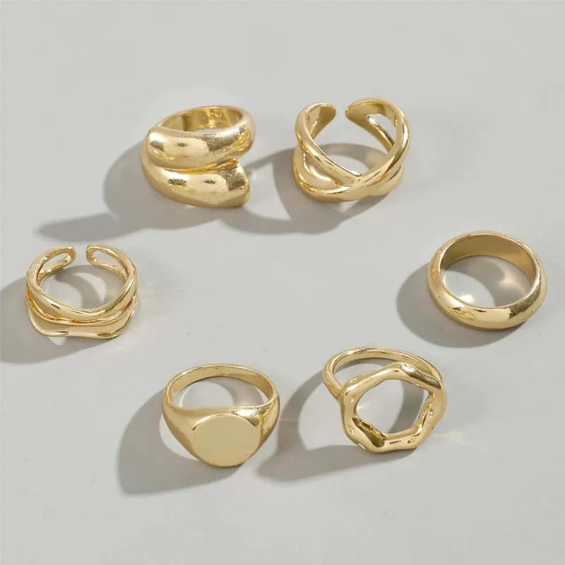 Gold Geometric Rings Set