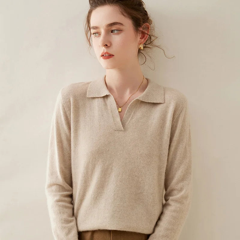 WinvyNee Cashmere Wool Polo Sweater