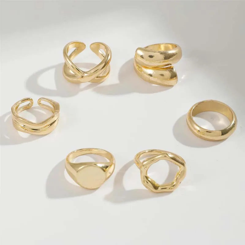 Gold Geometric Rings Set