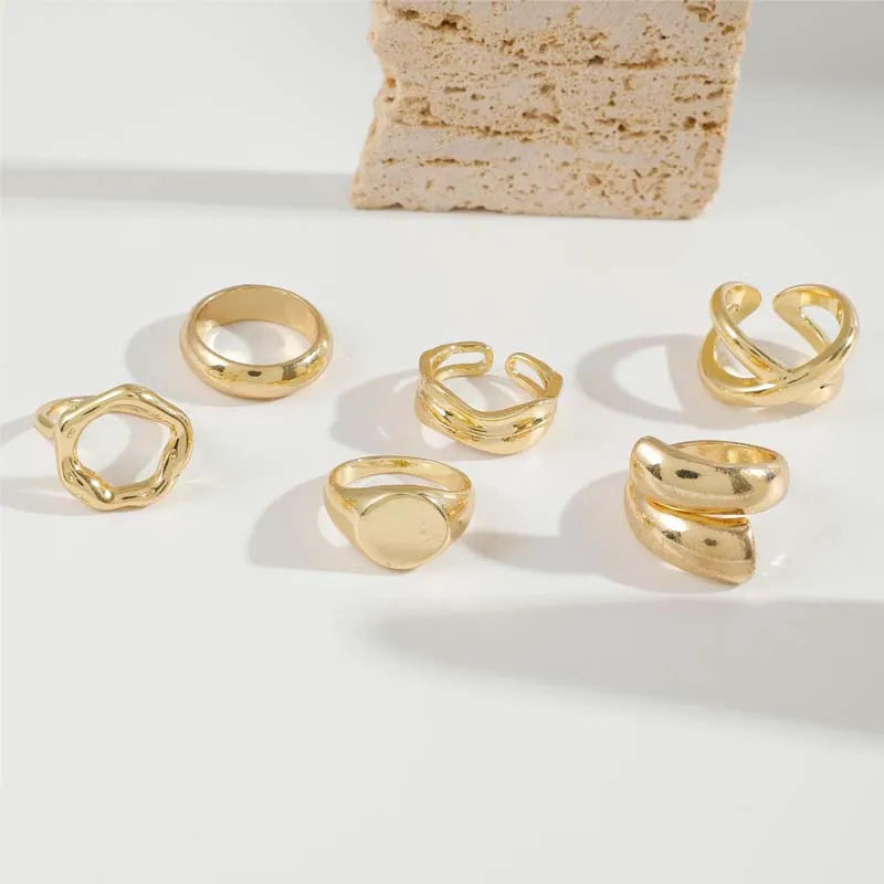 Gold Geometric Rings Set