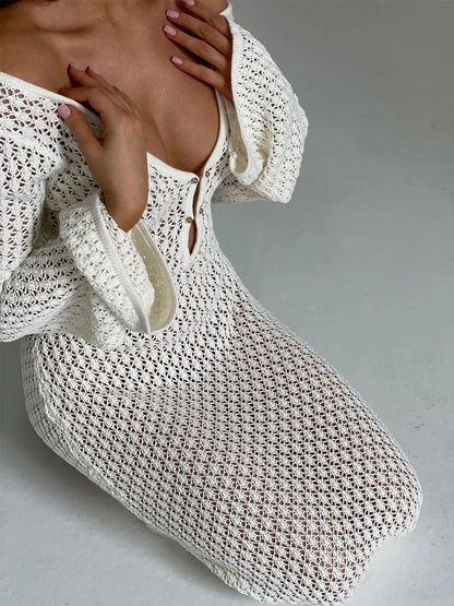 White Knit Beach Cover Up