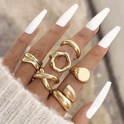 Gold Geometric Rings Set