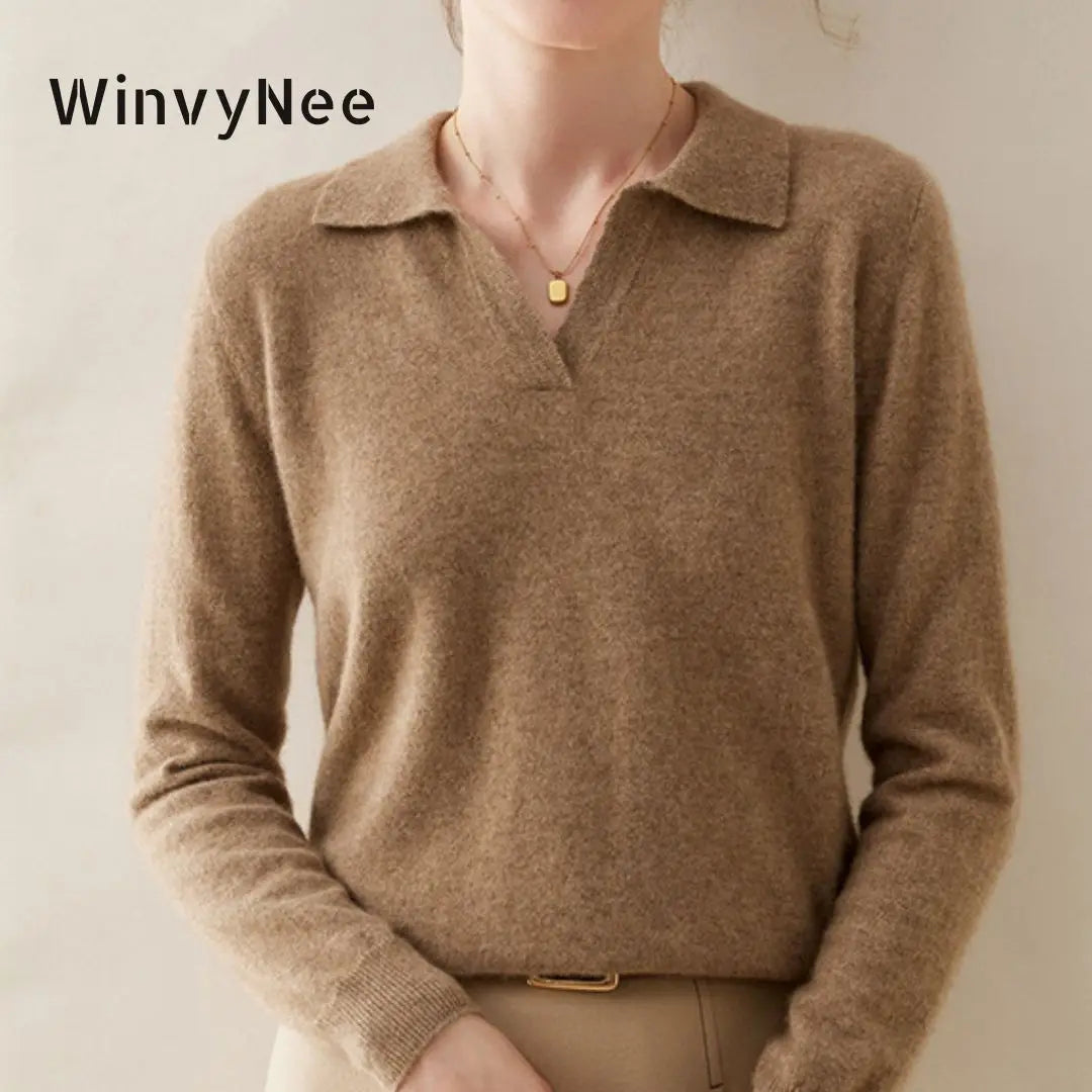 WinvyNee Cashmere Wool Polo Sweater