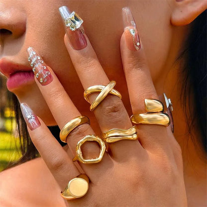 Gold Geometric Rings Set